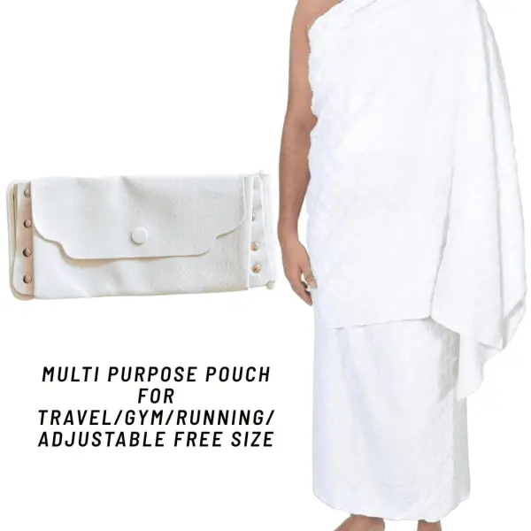 Ruby White Ihram Belt with Snap-Flap Pouch – Washable Adjustable Ahram Belt for Hajj & Umrah Travel - Image 2 - Ruby Online