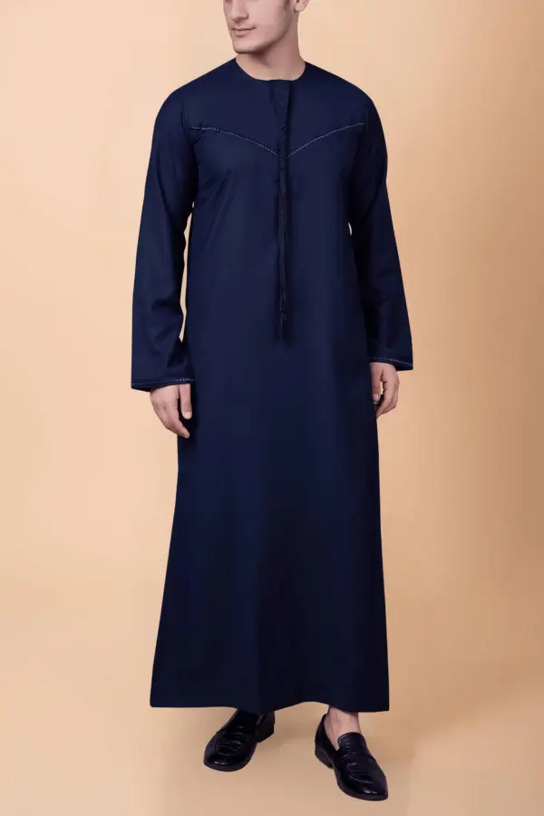 Men’s Navy Blue Emirati Thobe with Tassel - Image 2 - Ruby Online