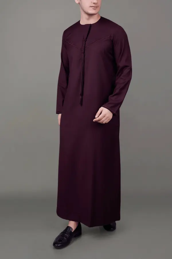 Premium Emirati Maroon Tassel Thobe with Signature Chest Embroidery