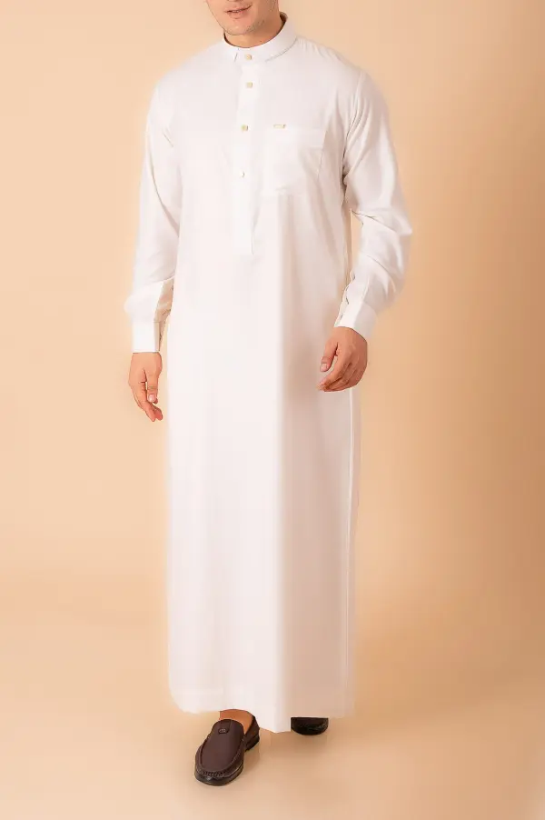 Premium Off-White Designer Thobe with Black Contrast Trim & Gold Accents