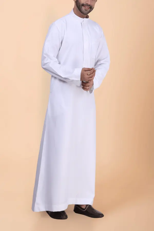 Classic White Plain Thobe with Band Collar & Clean Placket Design - Image 2 - Ruby Online