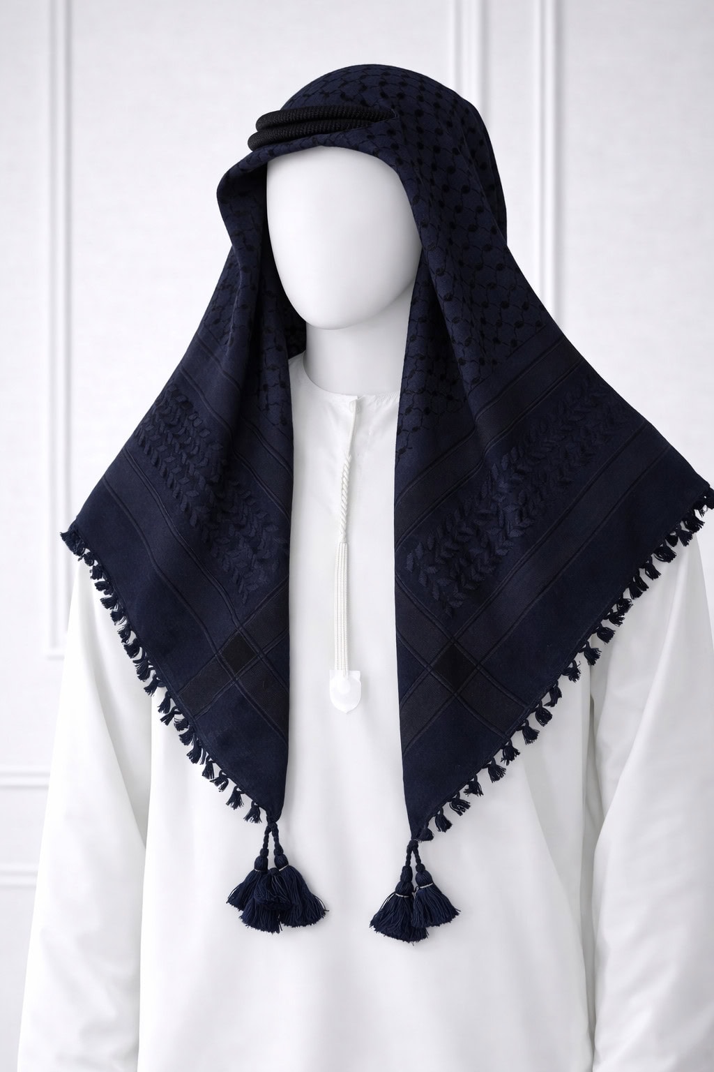 Premium Deep Black Minimal Shemagh Scarf with Tassels – Elegant Plain Textured Keffiyeh - Image 5 - Ruby Online