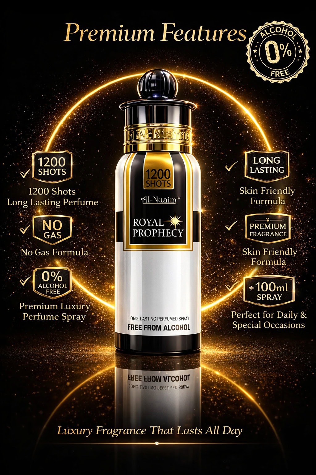 Al Nuaim Royal Prophecy 1200 Shots Premium Perfumed Spray 100ml – Long Lasting Alcohol-Free Fragrance - Image 5 - Ruby Online