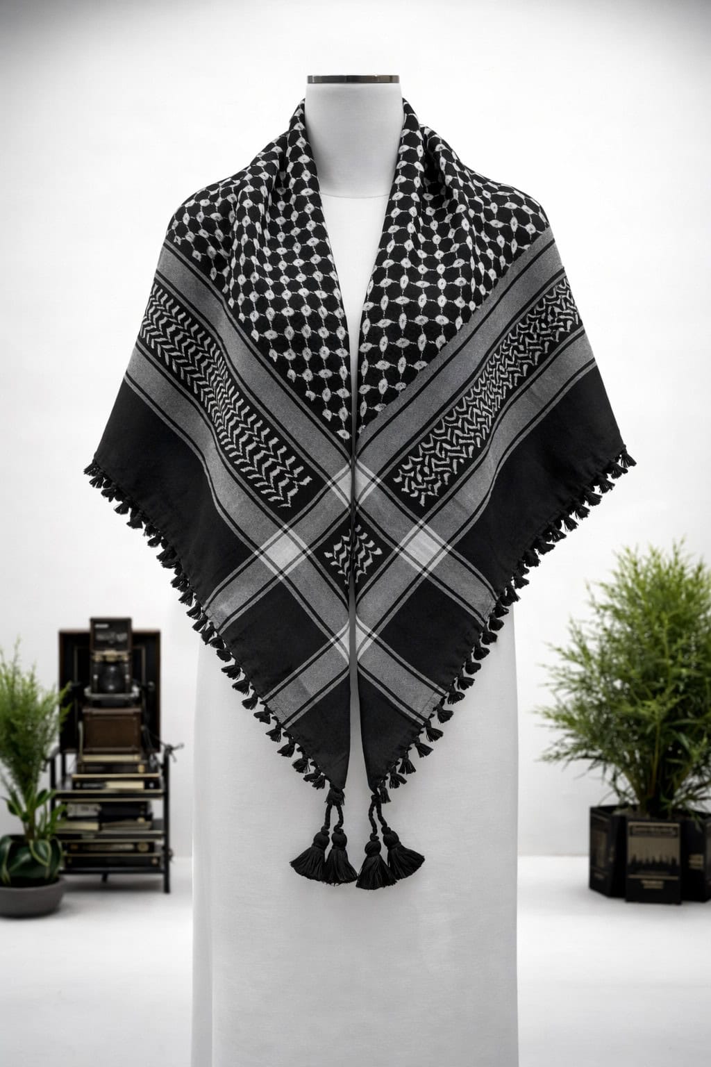 Premium Black Traditional Arab Shemagh Keffiyeh Scarf with Tassel Border - Image 5 - Ruby Online