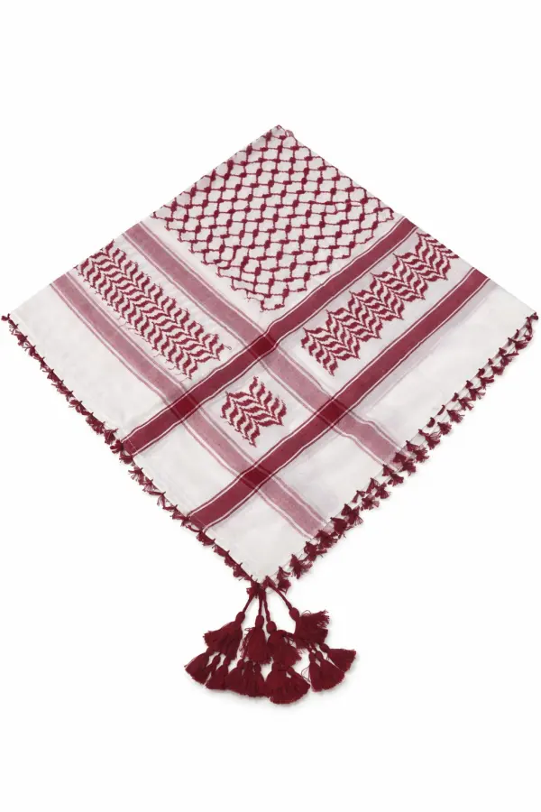 Premium Wine Red Traditional Arab Shemagh Keffiyeh Scarf with Tassel Border - Image 3 - Ruby Online