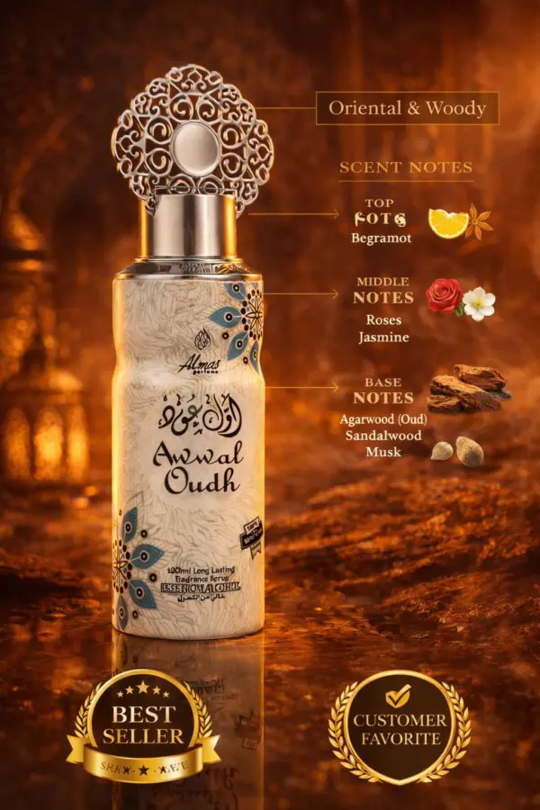 Almas Awwal Oudh Premium Body Spray 200ml – Long Lasting Oriental & Woody Perfume - Image 2 - Ruby Online