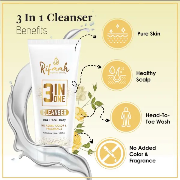 Rifaah Hajj & Umrah Travel Kit with 3-in-1 Cleanser, SPF 40+ Sunscreen & Transparent Cleansing Bar – White & Gold Halal Personal Care Set - Image 4 - Ruby Online