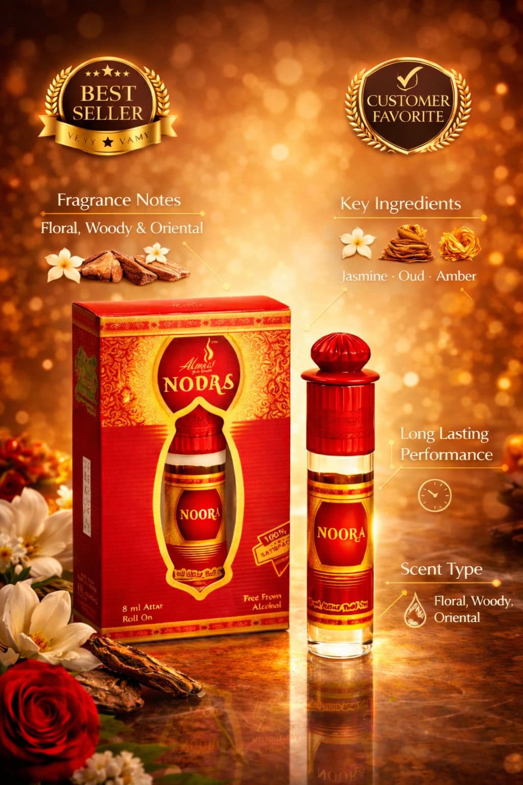 Almas Noora Premium Attar Roll-On – Long Lasting Alcohol-Free Arabic Perfume Oil - Image 3 - Ruby Online