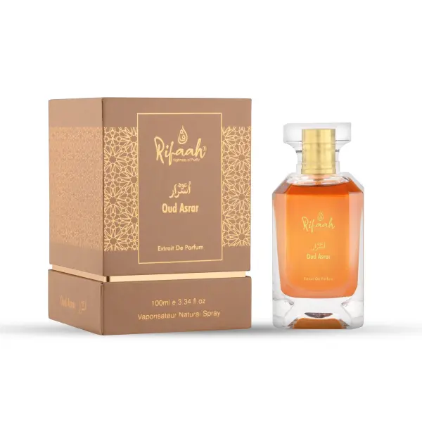 Rifaah Oud Asrar Extrait De Parfum 100ml – Luxury Amber Oud Fragrance in Crystal Glass Bottle - Image 4 - Ruby Online
