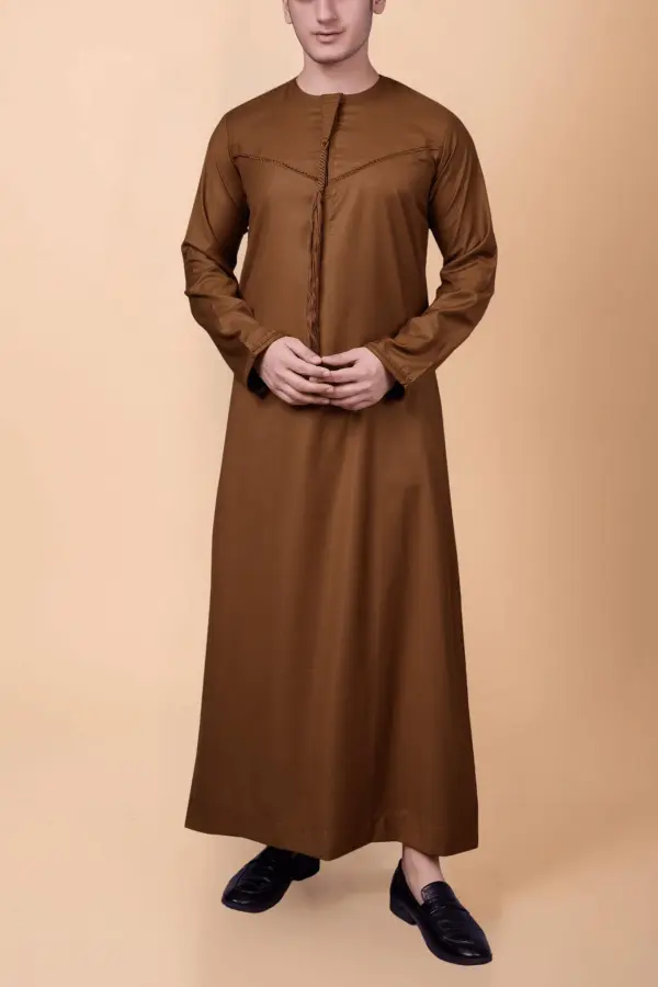Men’s Brown Emirati Thobe with Tassel - Image 2 - Ruby Online