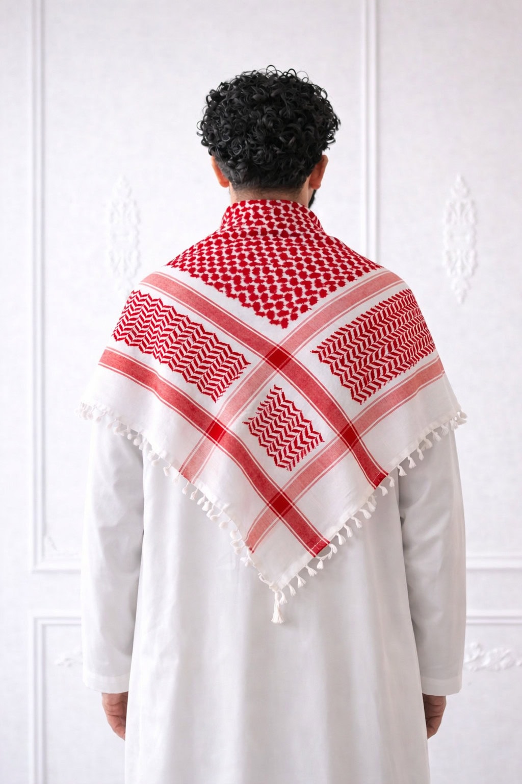 Premium Red & White Arabic Shemagh Keffiyeh – Traditional Arabic Head Scarf with Tassel Fringe - Image 10 - Ruby Online