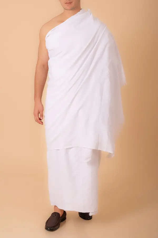 Premium Men’s Pure White 2-Piece Ihram Set for Hajj & Umrah — 46″×92″ (Free Size) — Ultra-Soft Cotton/Towel - Image 2 - Ruby Online